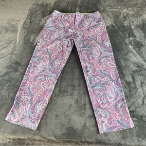 Talbots Perfect Crop Pant Womens Size 4 Flat Front Zip Purple Pink‎ Blue Paisley